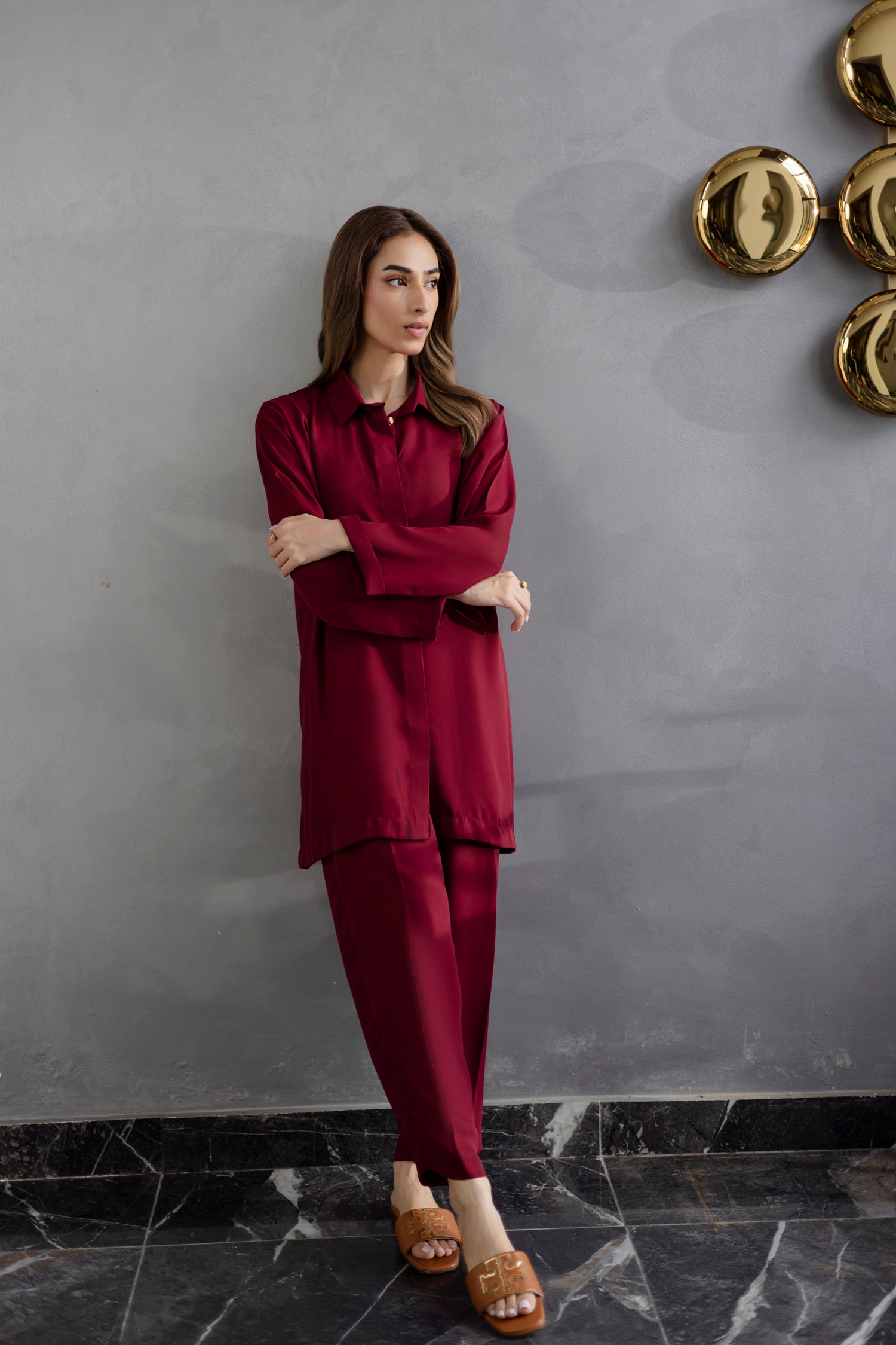 Solid 2PC Dress - SP-03 Wine