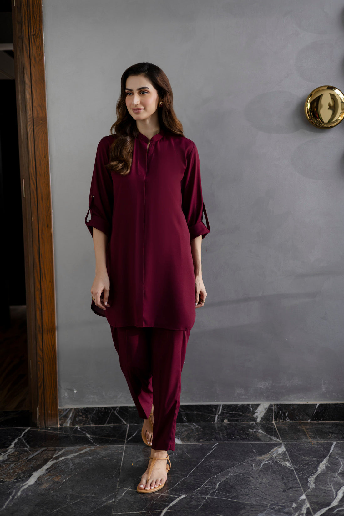 Solid 2PC Dress - SP-01 Wine