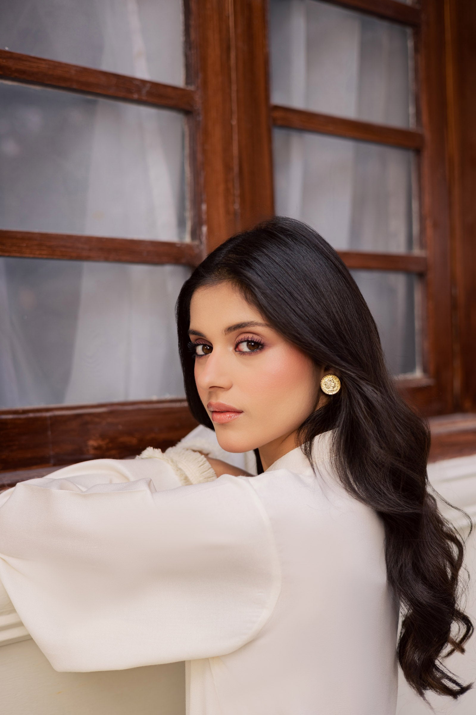 Solid Lace Work Dress-Cream