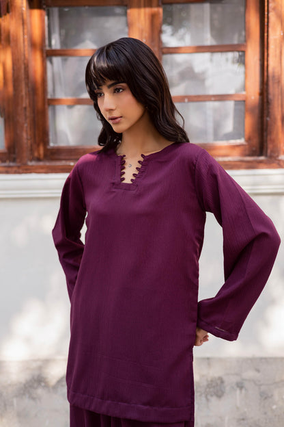 2PC Textured Dress-SB-Dark Plum