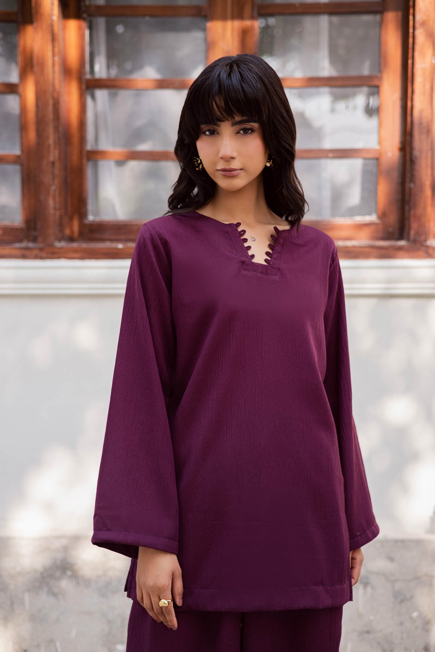 2PC Textured Dress-SB-Dark Plum