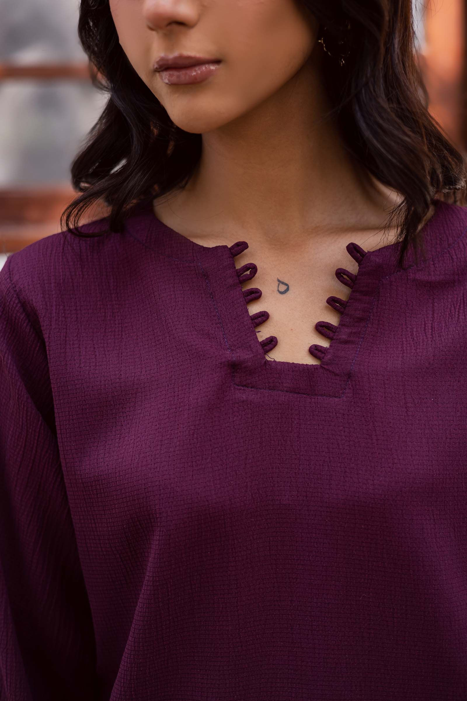 2PC Textured Dress-SB-Dark Plum