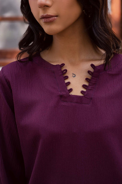 2PC Textured Dress-SB-Dark Plum