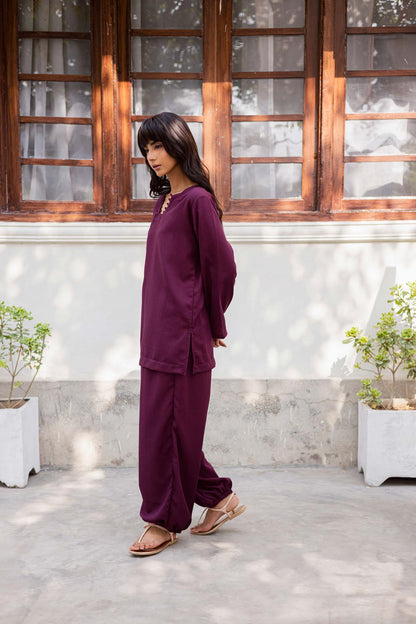 2PC Textured Dress-SB-Dark Plum