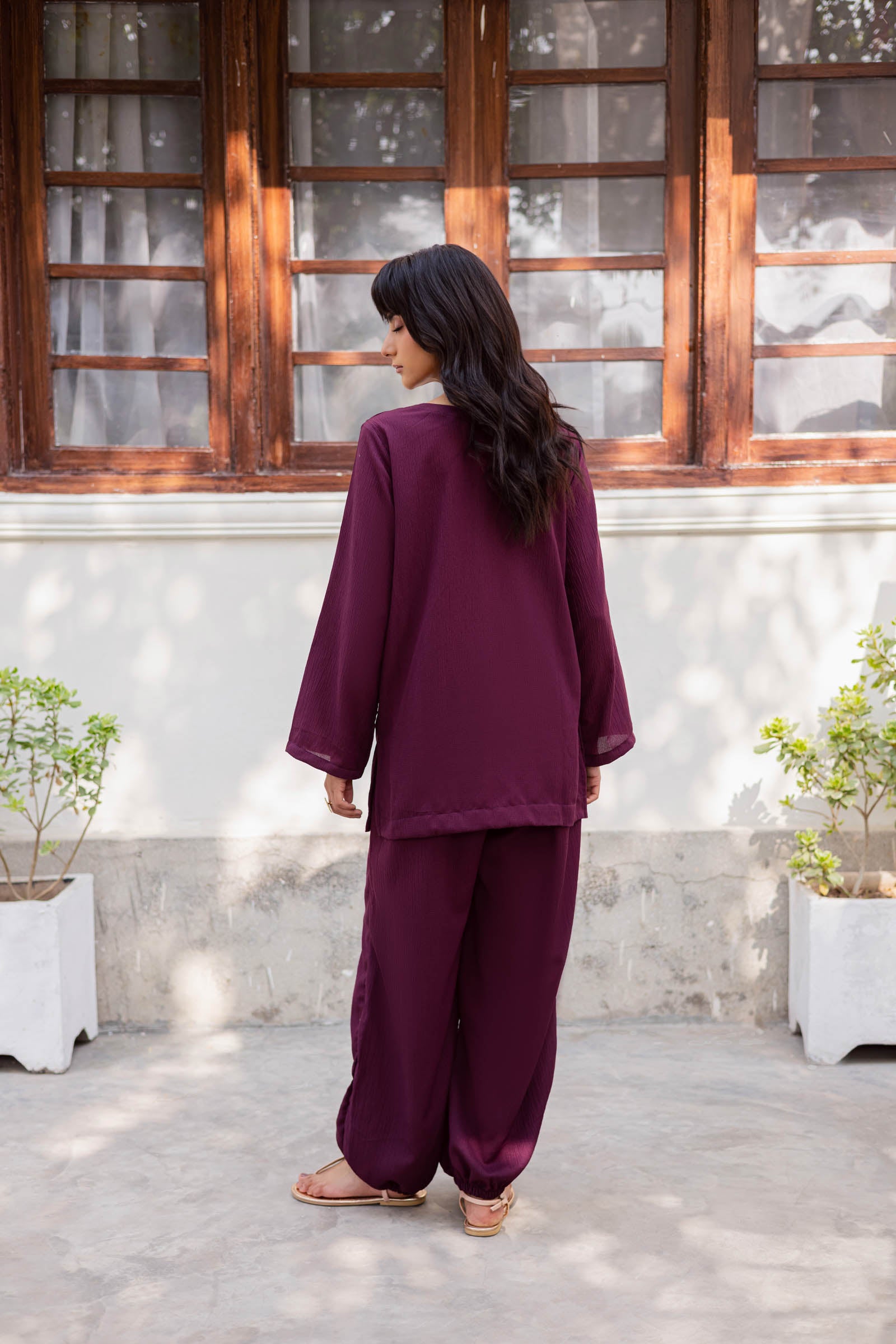 2PC Textured Dress-SB-Dark Plum