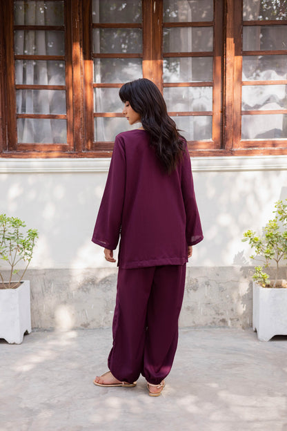 2PC Textured Dress-SB-Dark Plum