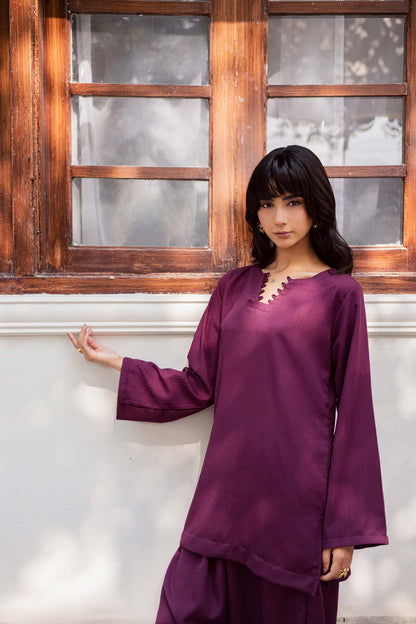 2PC Textured Dress-SB-Dark Plum