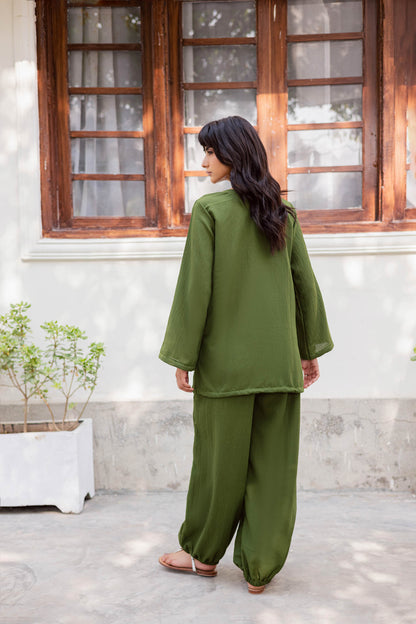 2PC Textured Dress-SB-Olive Green