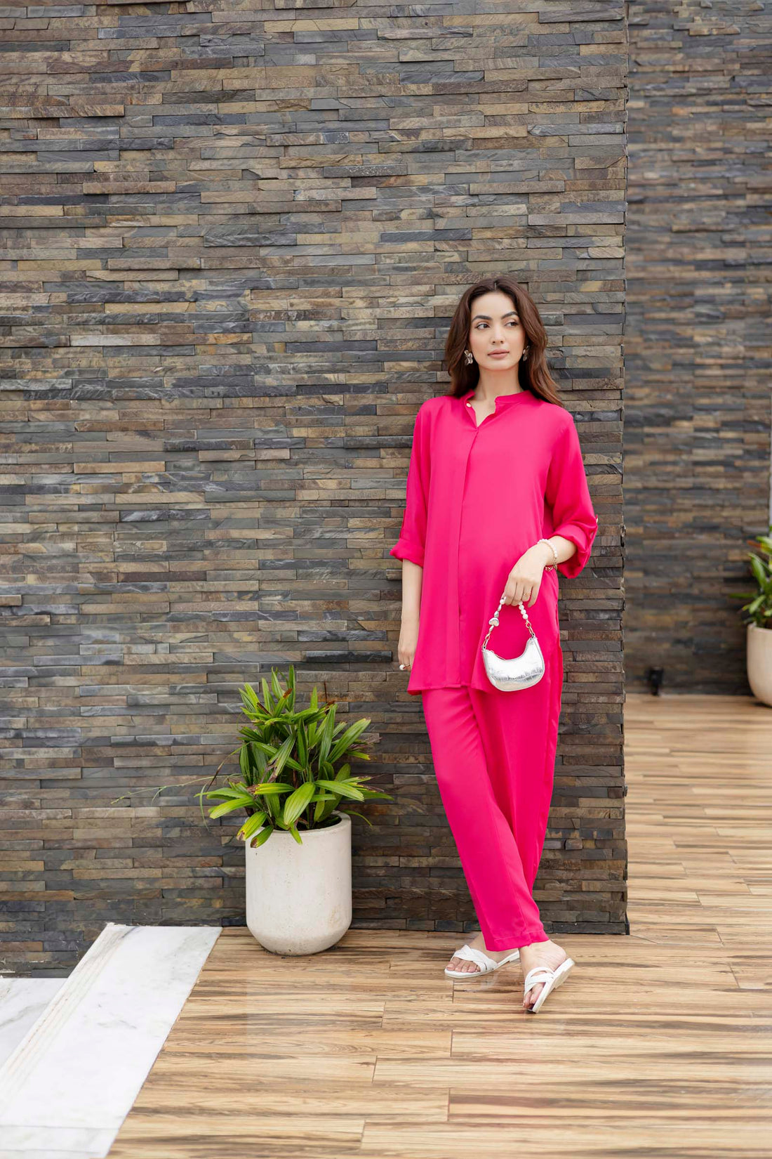 Solid 2PC Dress - SP-01 Fuchsia Pink