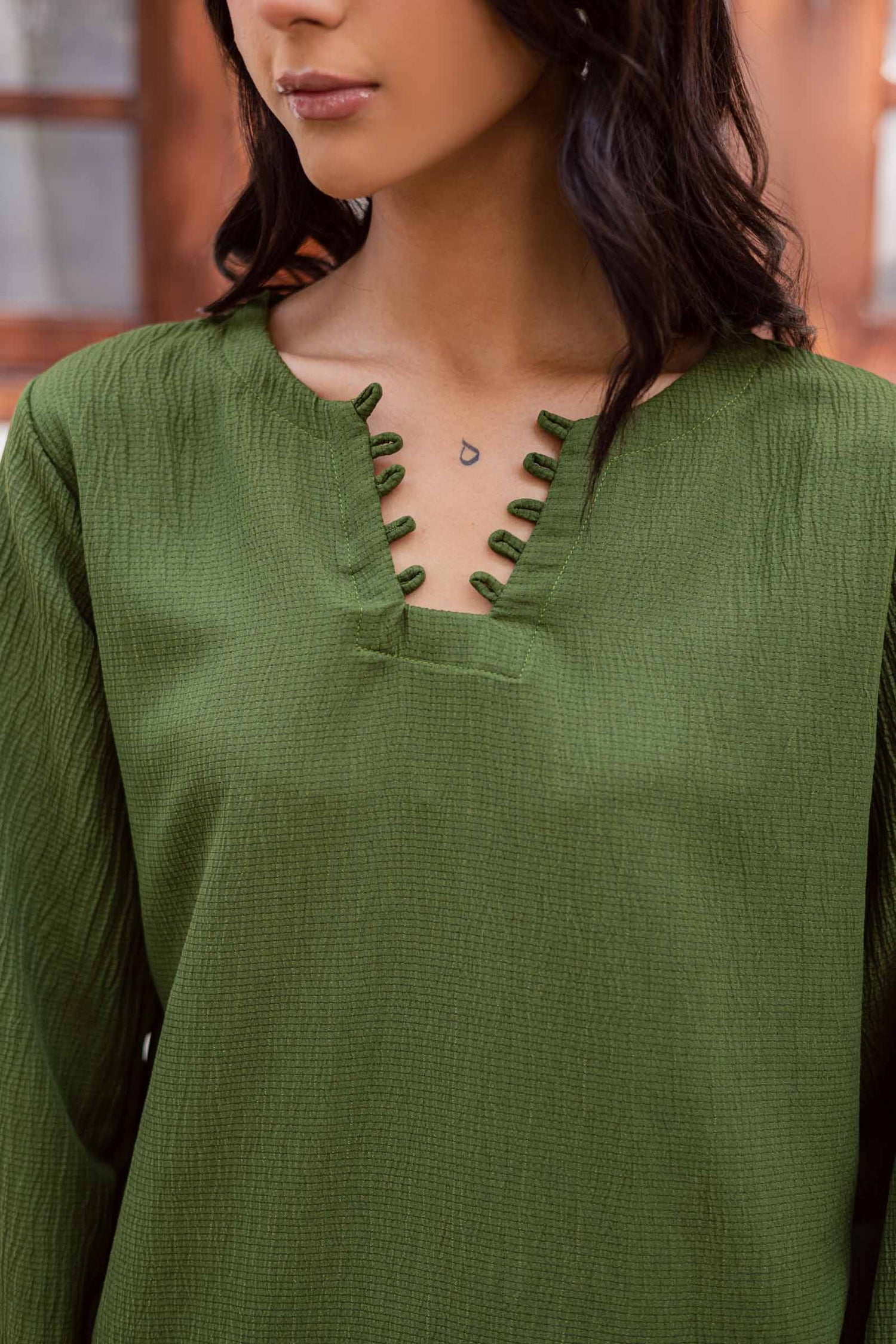 2PC Textured Dress-SB-Olive Green