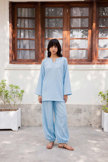 2PC Textured Dress-SB-Ice Blue