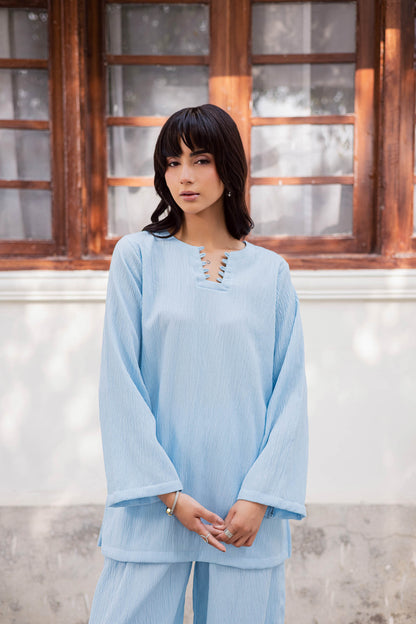 2PC Textured Dress-SB-Ice Blue