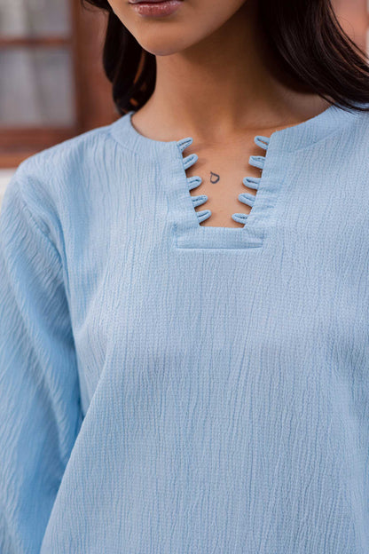 2PC Textured Dress-SB-Ice Blue