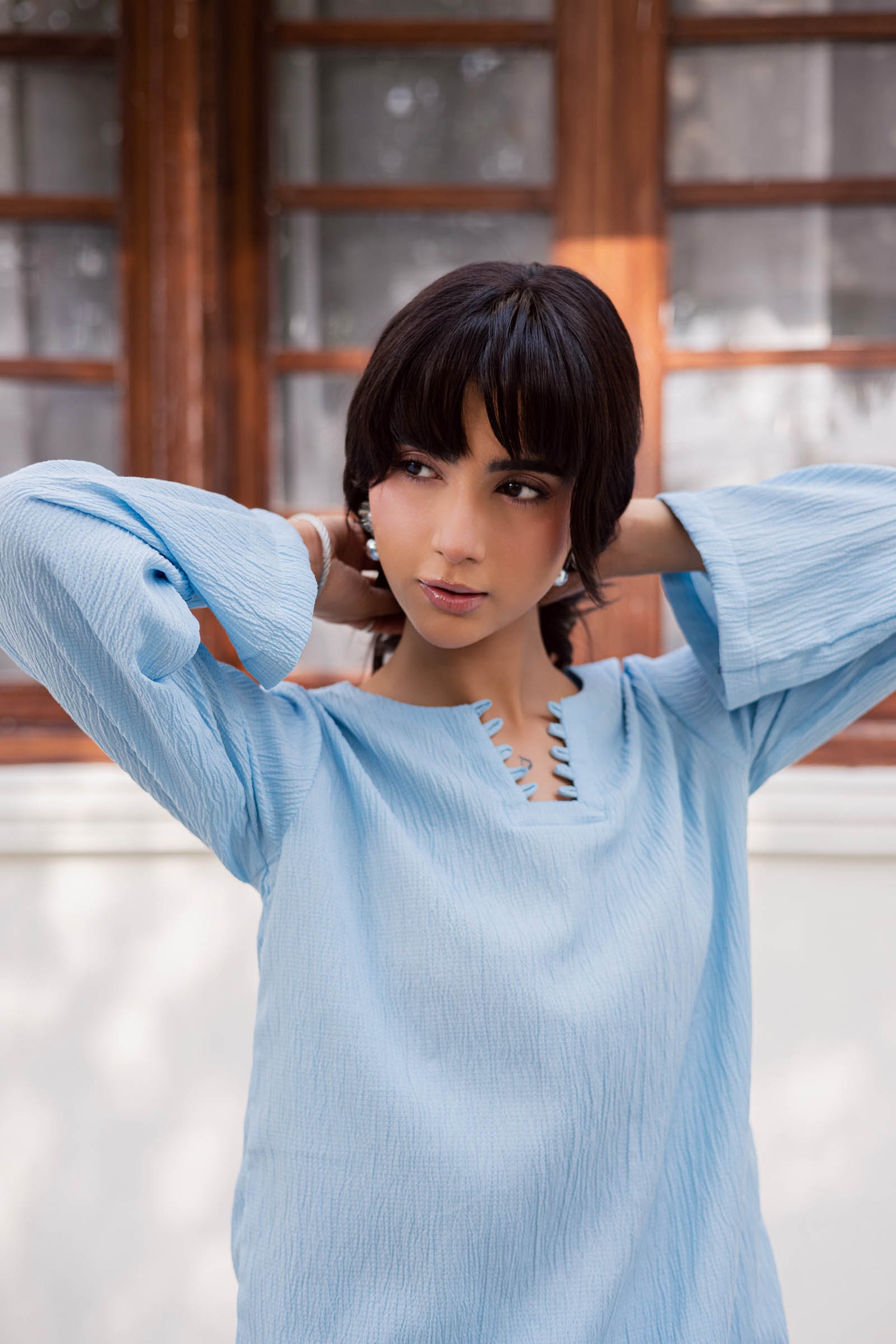 2PC Textured Dress-SB-Ice Blue