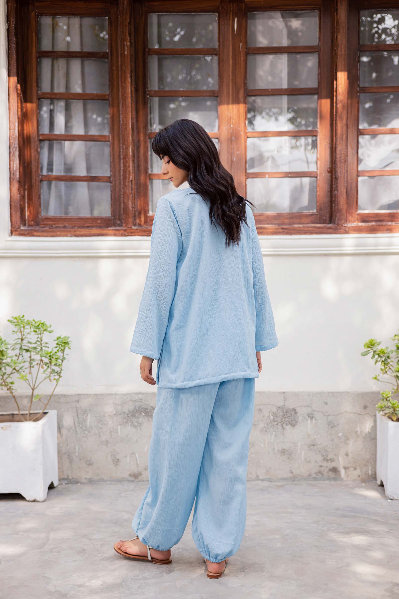 2PC Textured Dress-SB-Ice Blue