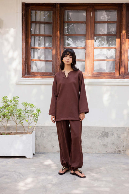 2PC Textured Dress-SB-Dark Brown