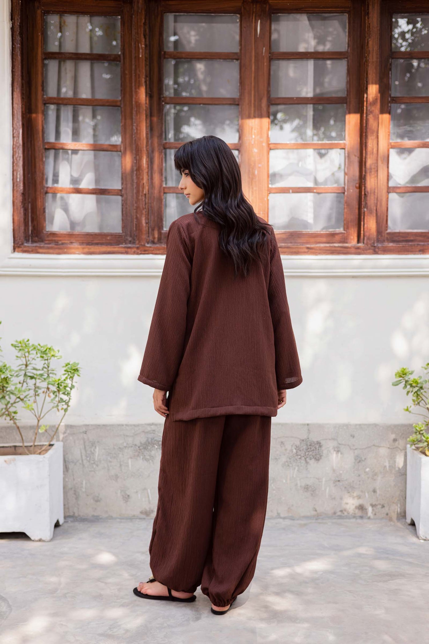 2PC Textured Dress-SB-Dark Brown