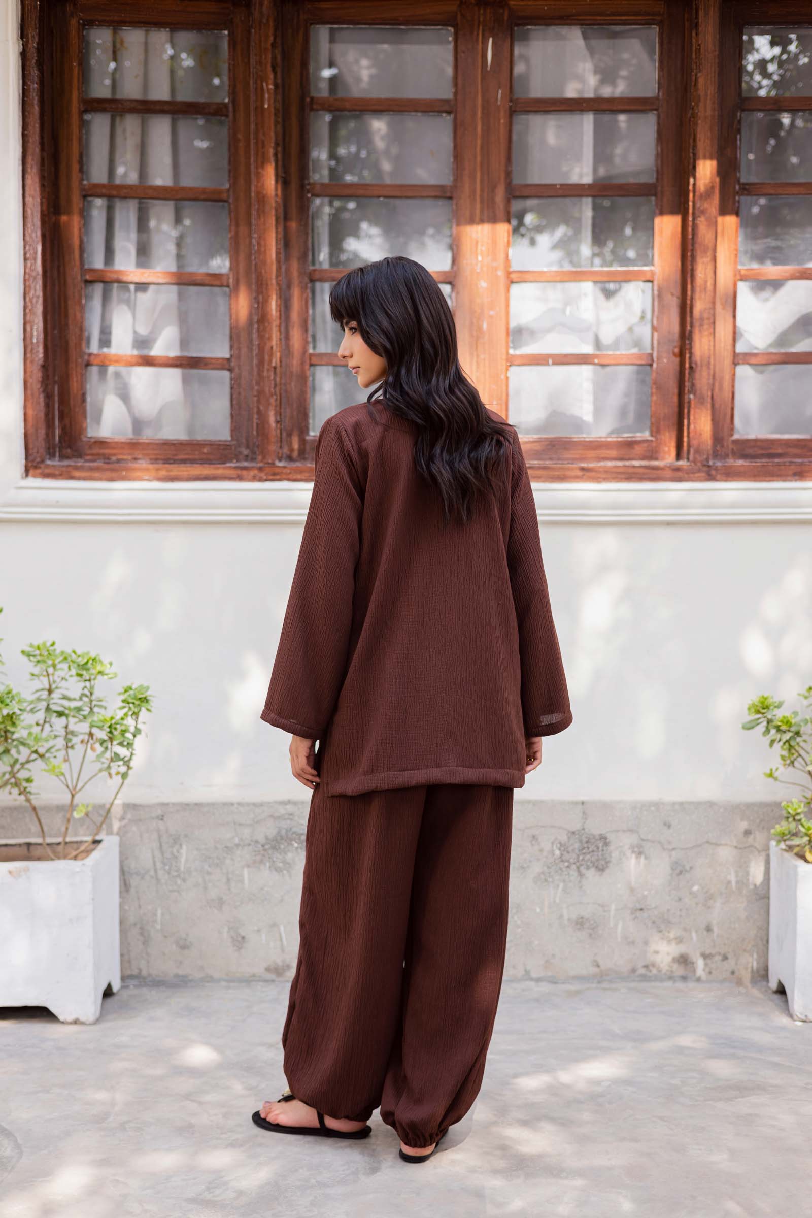 2PC Textured Dress-SB-Dark Brown