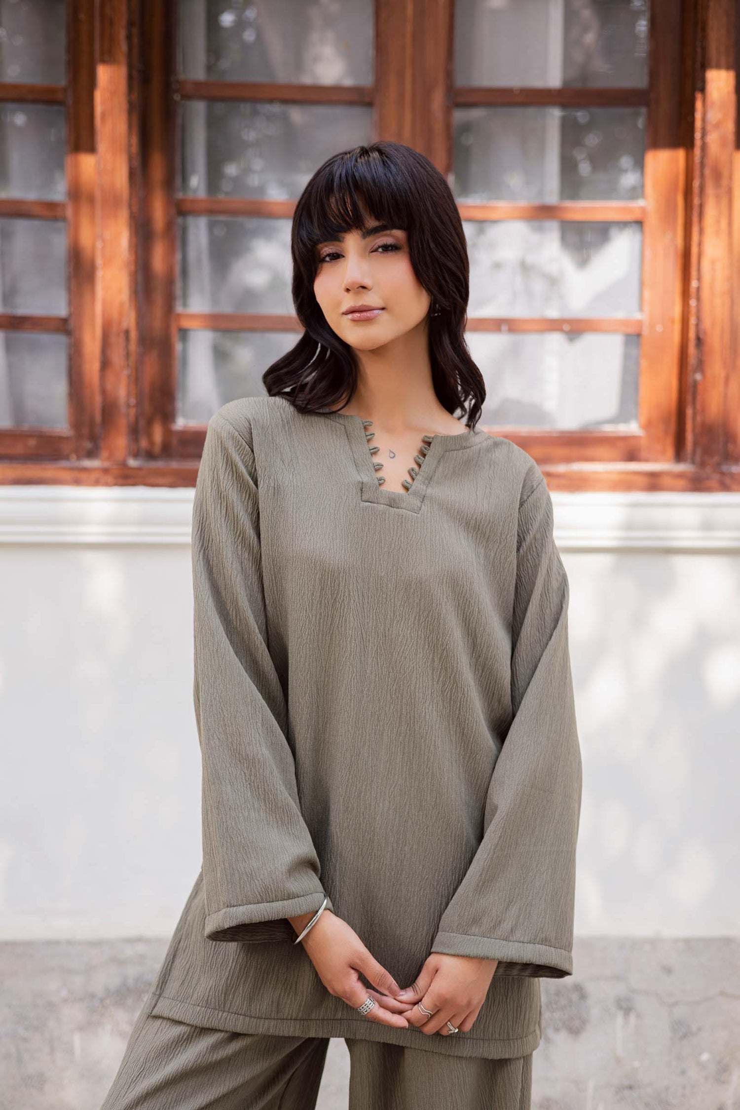 2PC Textured Dress-SB-Sage Green