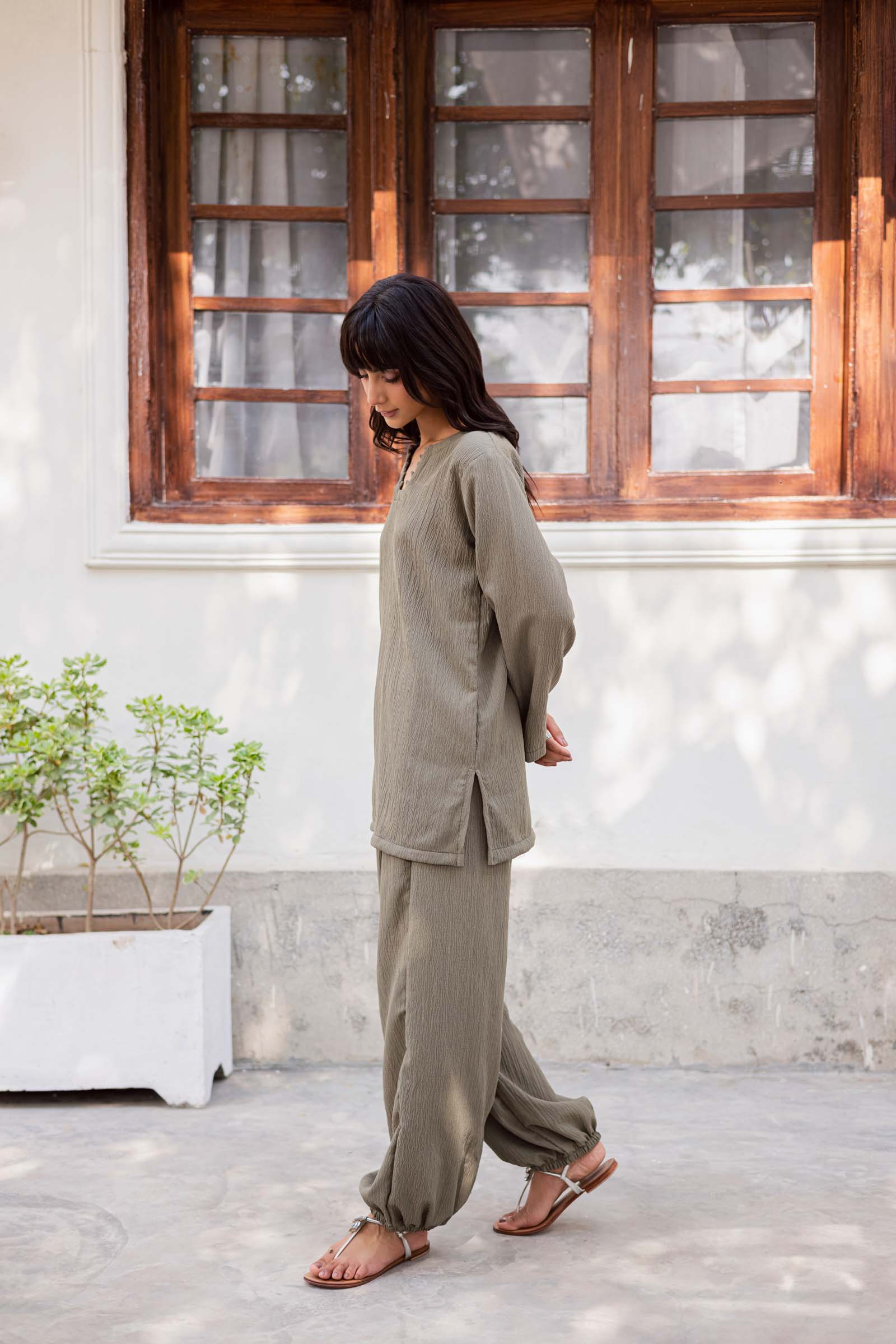 2PC Textured Dress-SB-Sage Green
