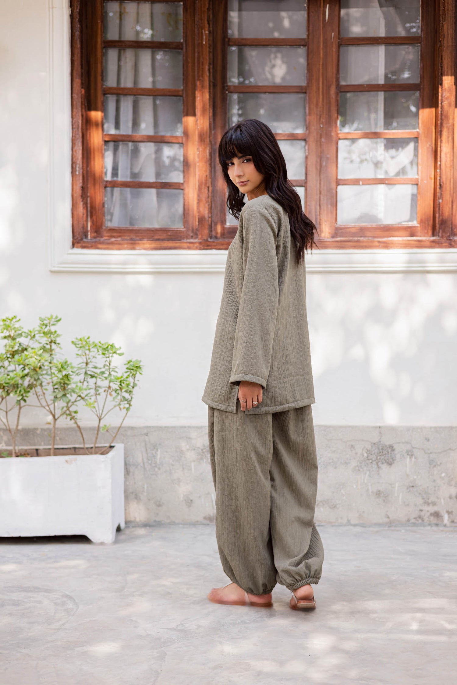 2PC Textured Dress-SB-Sage Green
