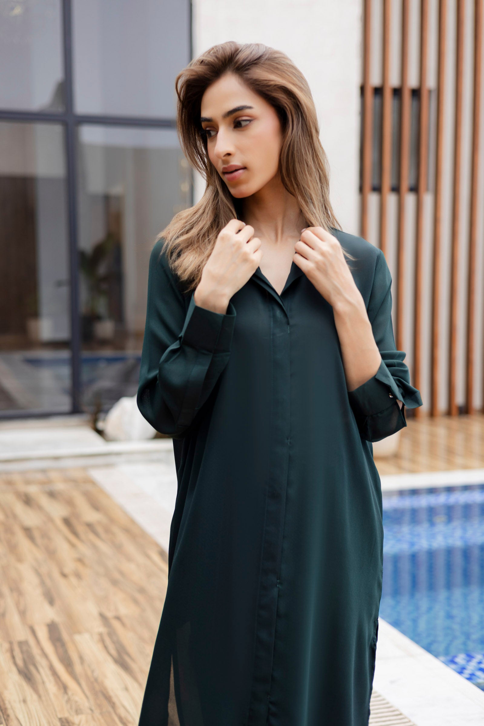 Solid 2PC Dress - SP-02 Emerald Green