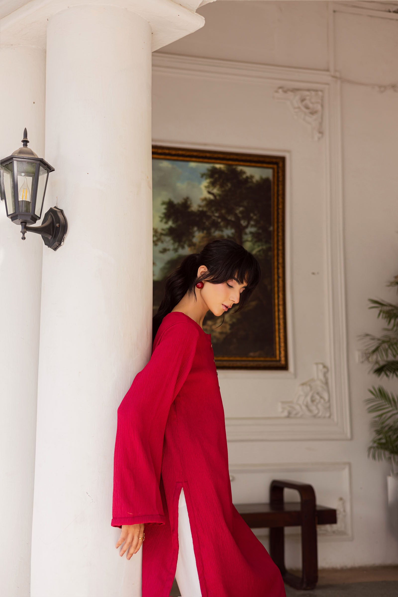 1PC Textured Kurta- Red