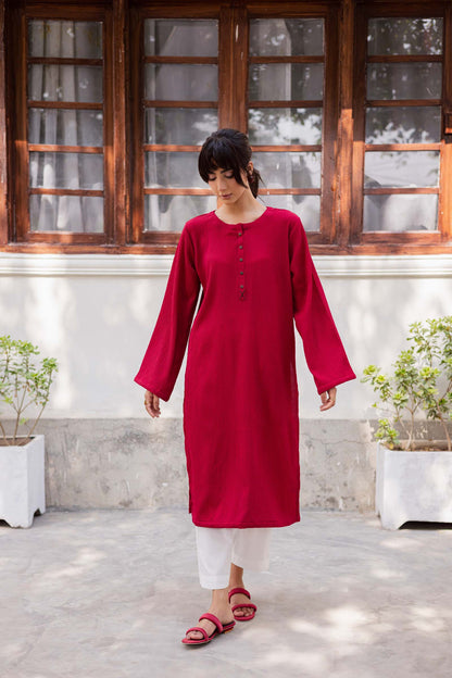 1PC Textured Kurta- Red