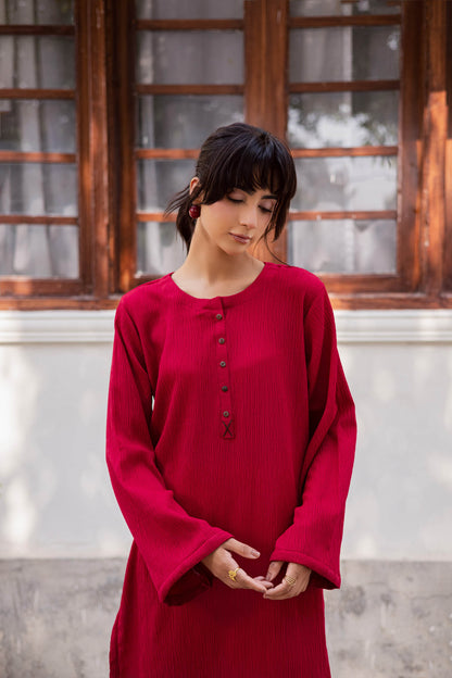 1PC Textured Kurta- Red