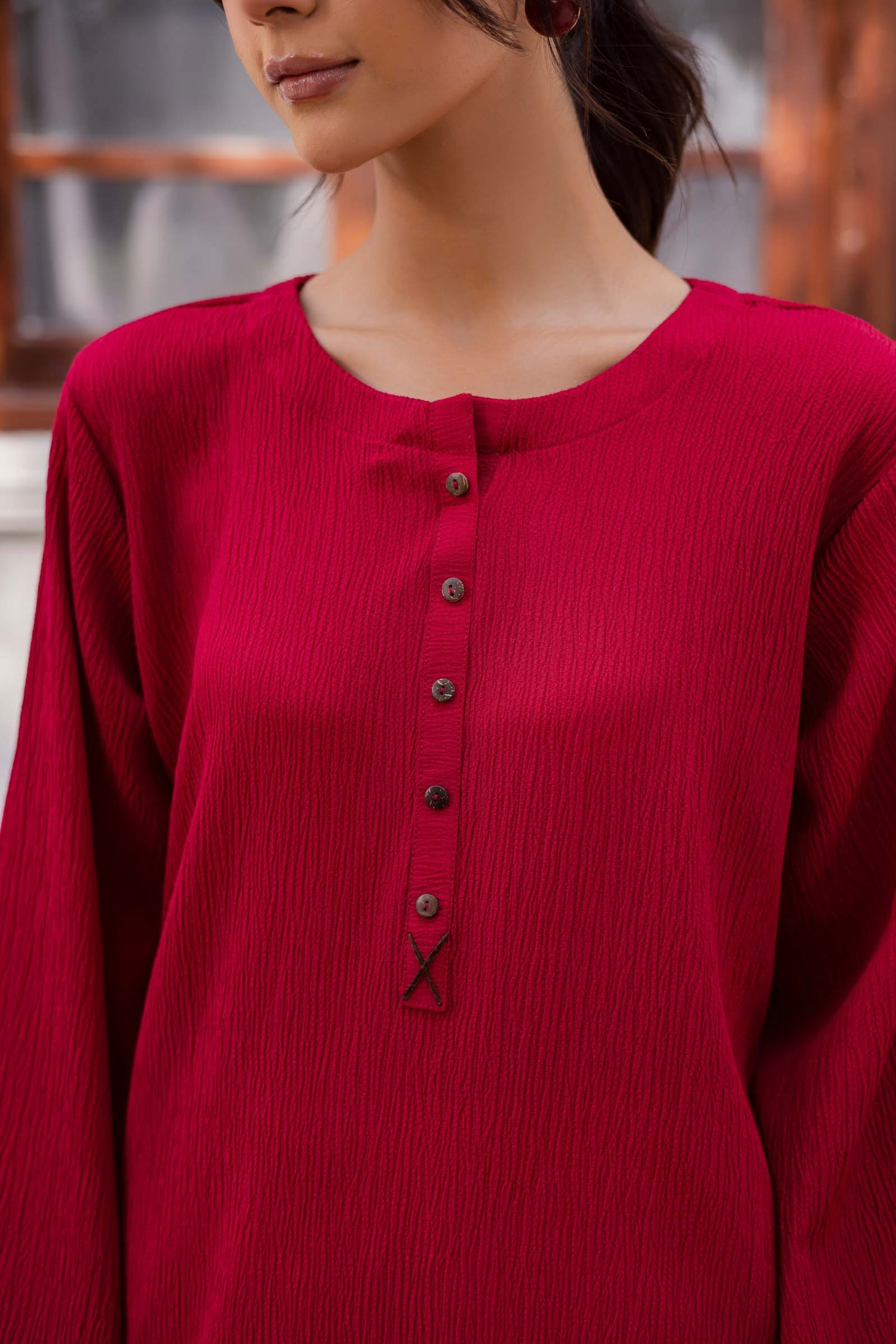 1PC Textured Kurta- Red