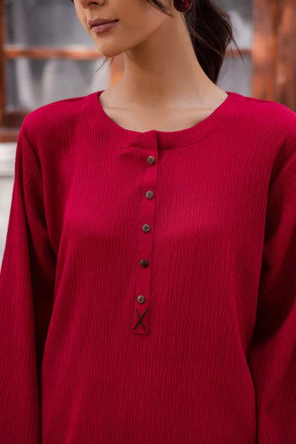 1PC Textured Kurta- Red