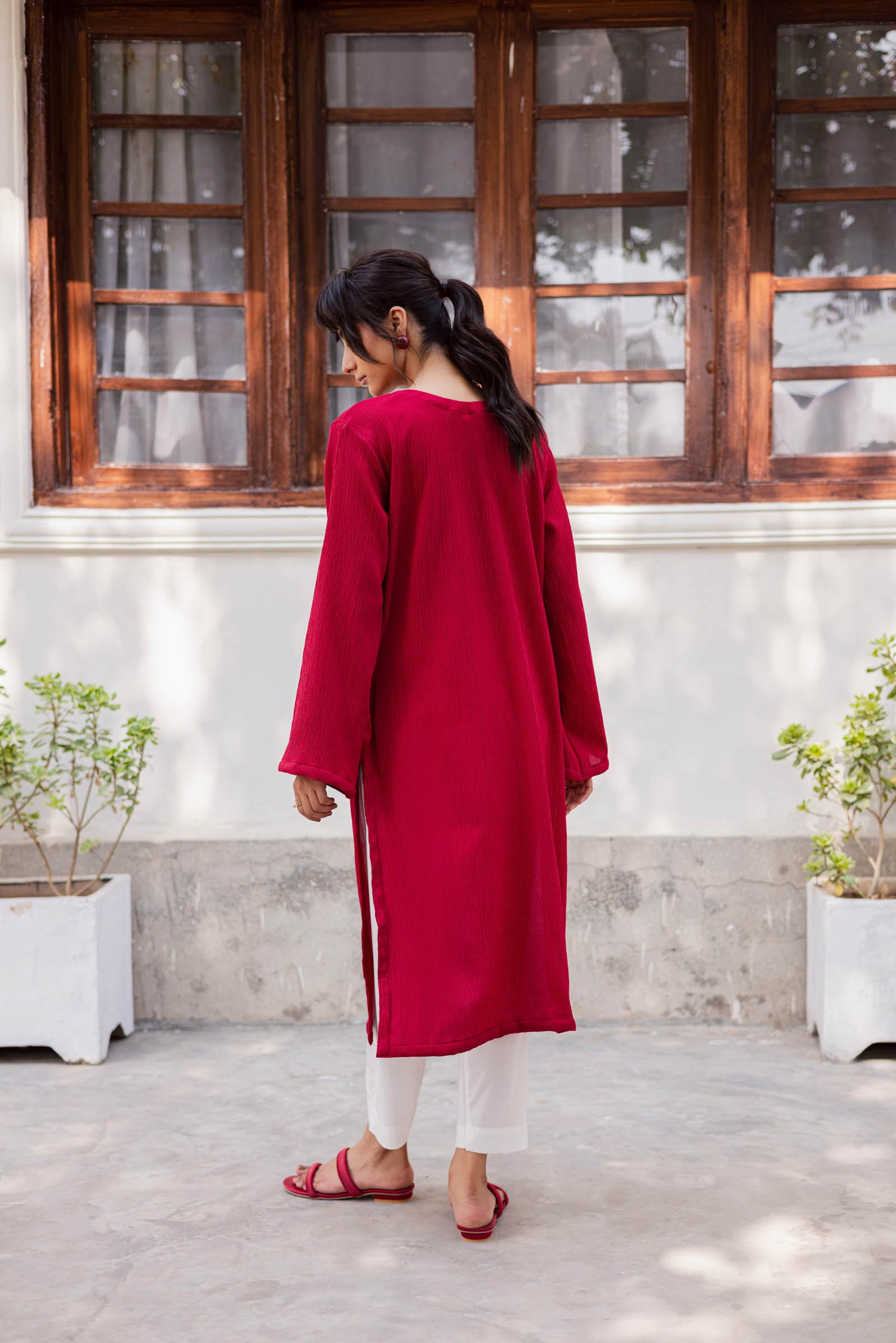 1PC Textured Kurta- Red
