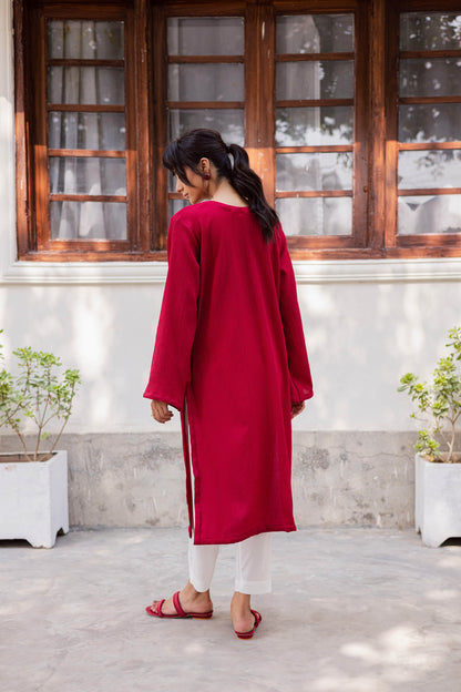 1PC Textured Kurta- Red