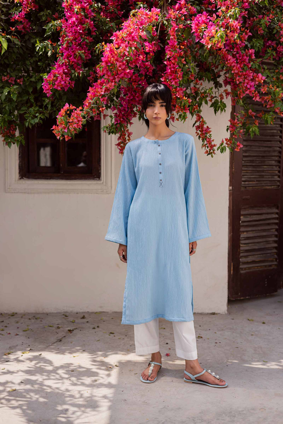 1PC Textured Kurta-Ice Blue