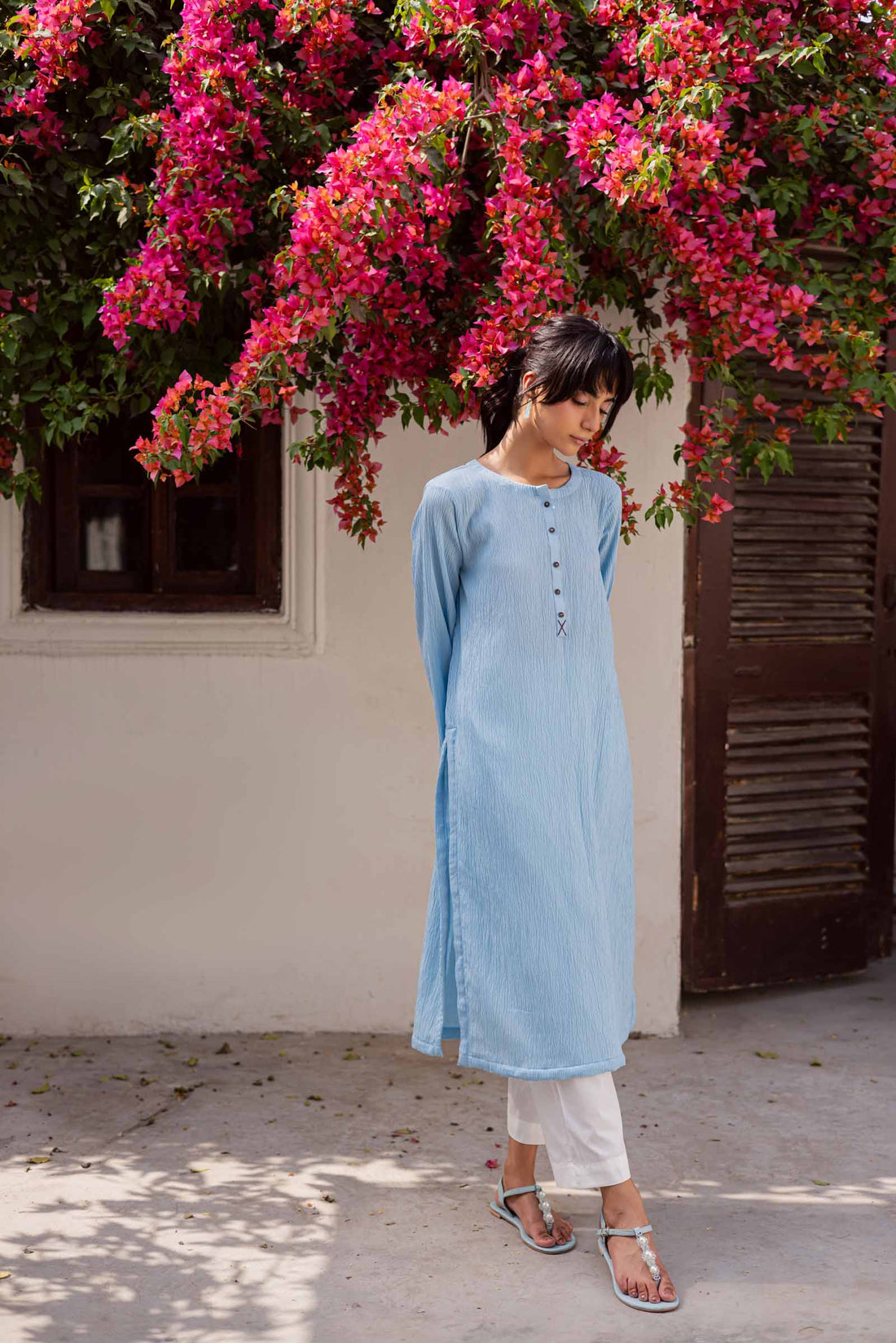 1PC Textured Kurta-Ice Blue