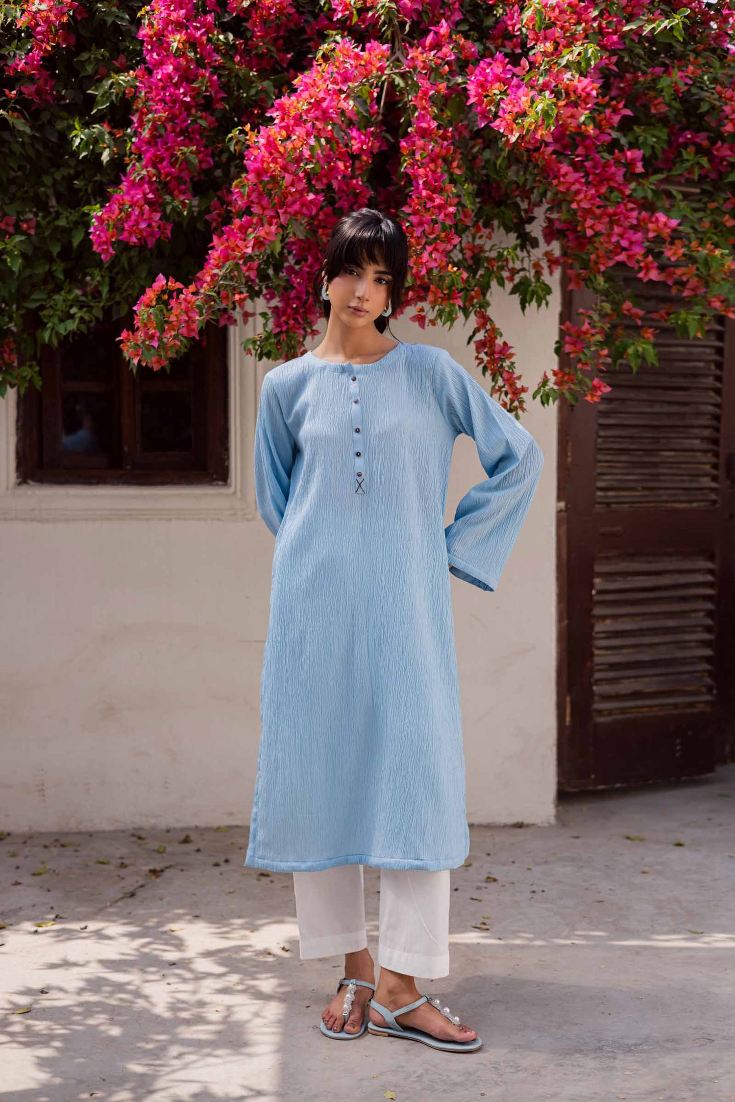 1PC Textured Kurta-Ice Blue
