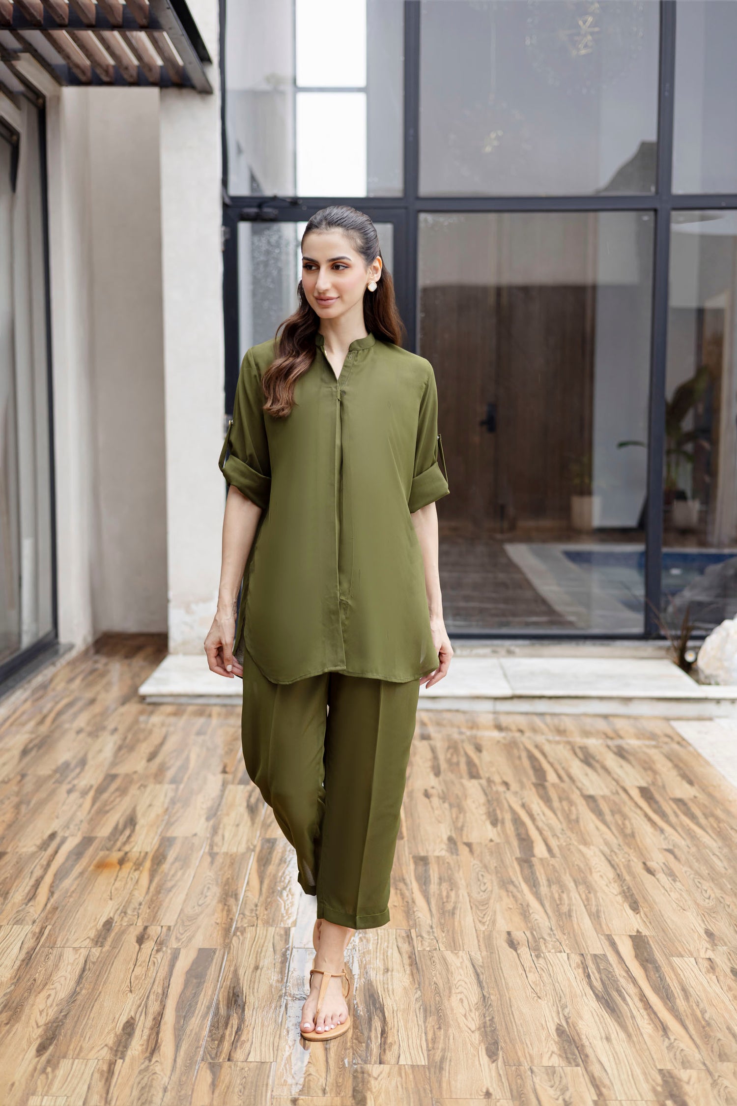 Solid 2PC Dress - SP-01 Olive Green Silayi Pret Solid 2PC Dress - SP-01 Olive Green Silayi Pret