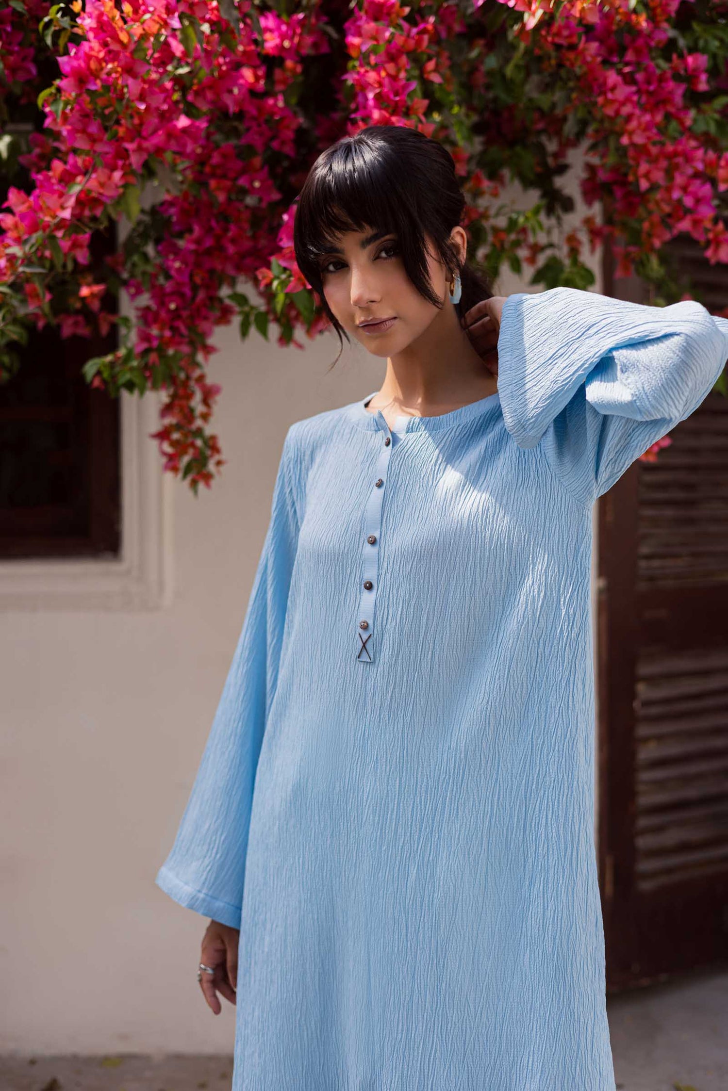 1PC Textured Kurta-Ice Blue