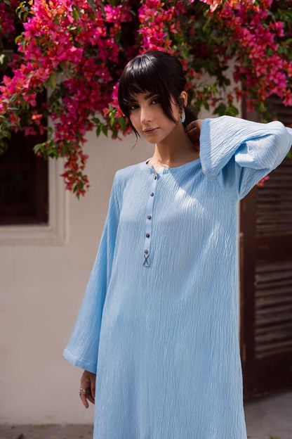 1PC Textured Kurta-Ice Blue