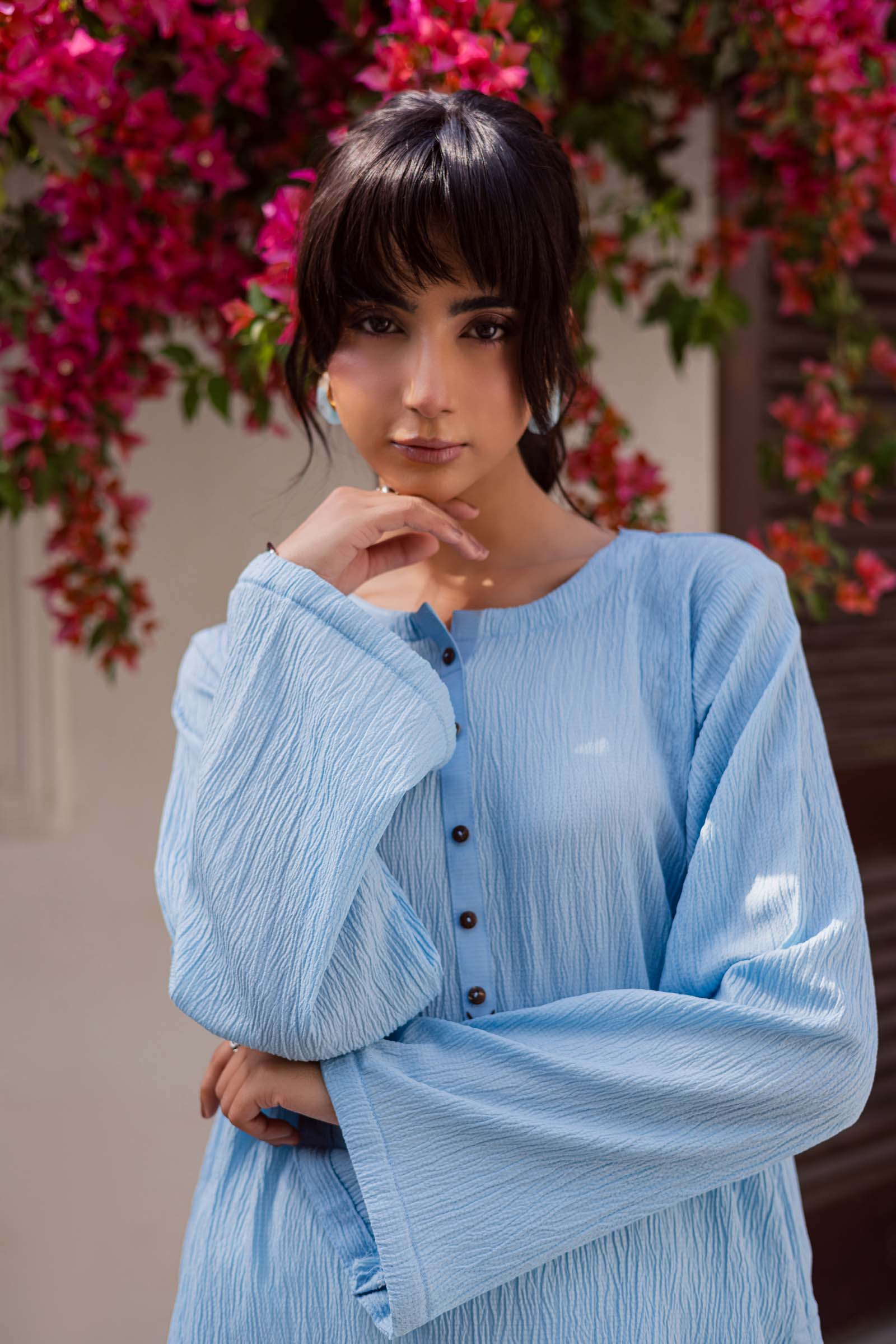 1PC Textured Kurta-Ice Blue