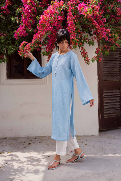 1PC Textured Kurta-Ice Blue