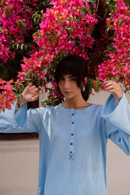 1PC Textured Kurta-Ice Blue