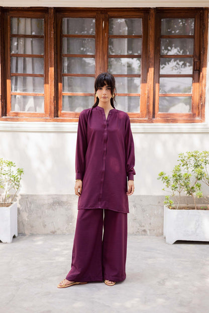 2PC Textured Dress-SP-Dark Plum