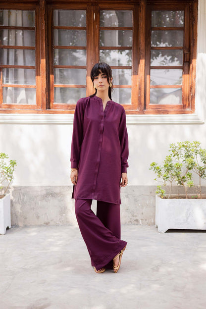 2PC Textured Dress-SP-Dark Plum