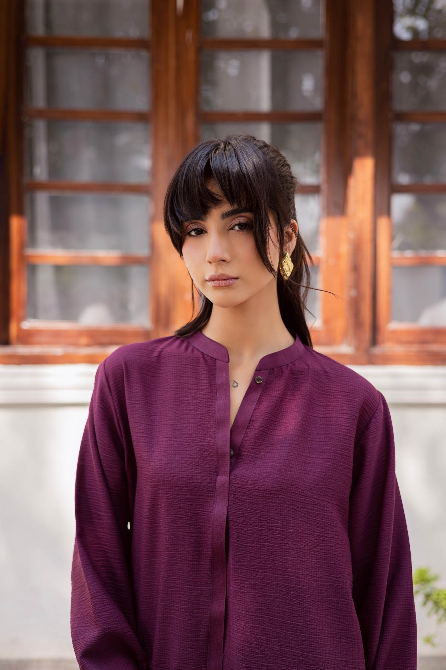 2PC Textured Dress-SP-Dark Plum