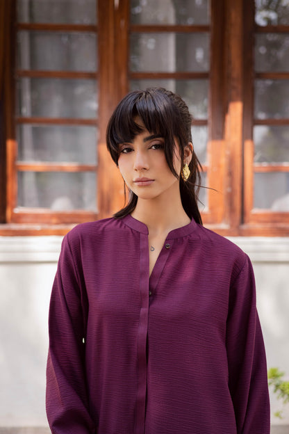 2PC Textured Dress-SP-Dark Plum