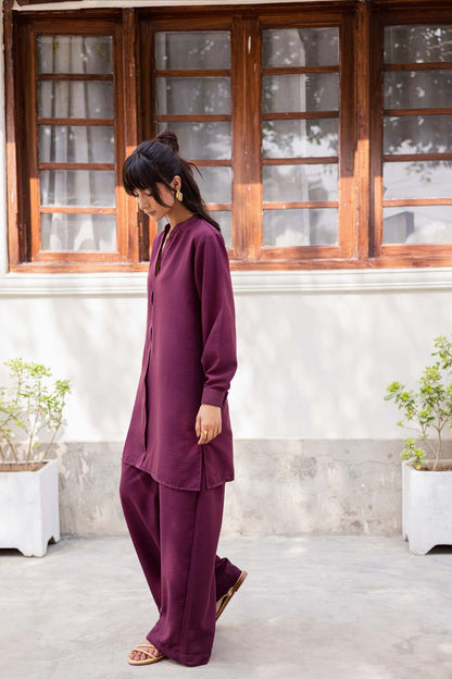 2PC Textured Dress-SP-Dark Plum