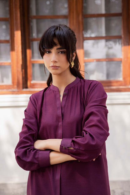 2PC Textured Dress-SP-Dark Plum