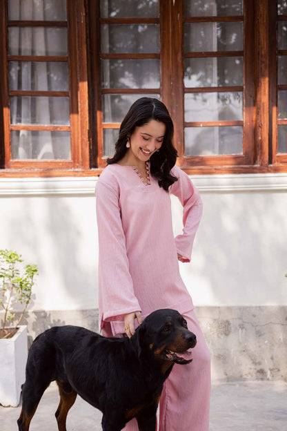 2PC Textured Dress-SB-Powder Pink