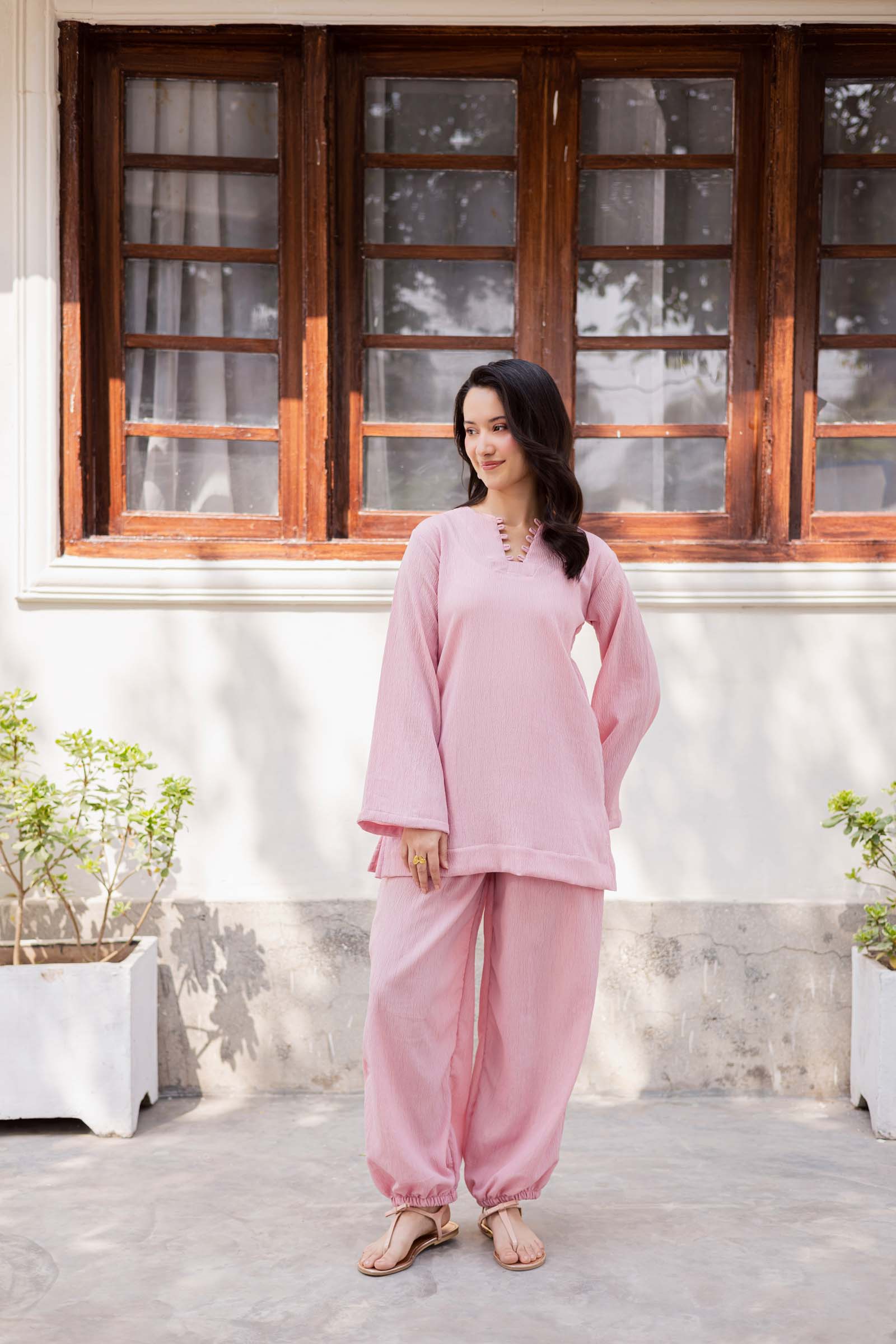 2PC Textured Dress-SB-Powder Pink